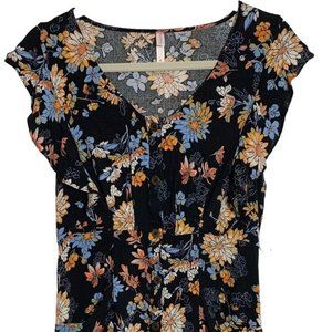 Xhilaration Black Floral Button Down Midi Summer Dress Size M